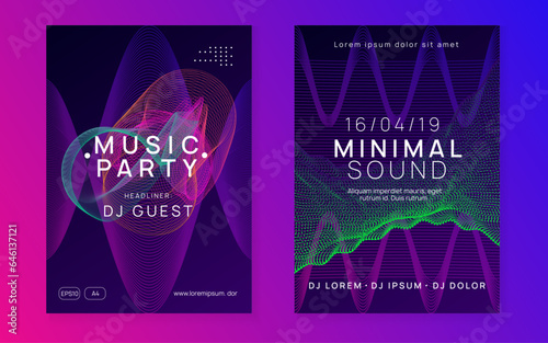 Neon flyer trance event. Techno dj party. Electro dance music. Electronic sound. Club fest poster.