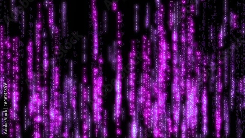Moving Matrix Code Rain, Digital Text Data Effect. Loop Background Animation.