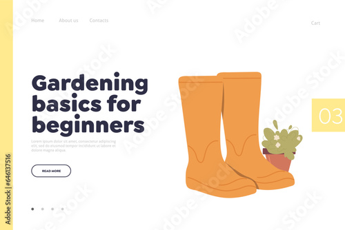 Online service landing page design template offering gardening basics for beginners, tips and advice