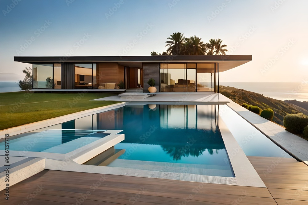 Fototapeta premium modern living room with a beautiful view, neutral color scheme living room, idea for home, room