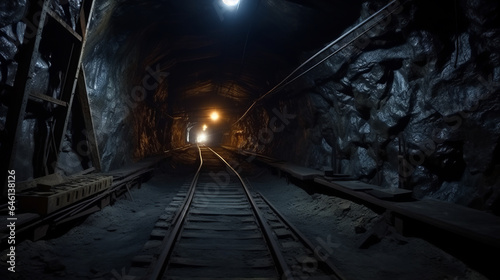 Inside a low and narrow modern coal mine gallery