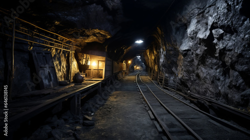 Inside a low and narrow modern coal mine gallery