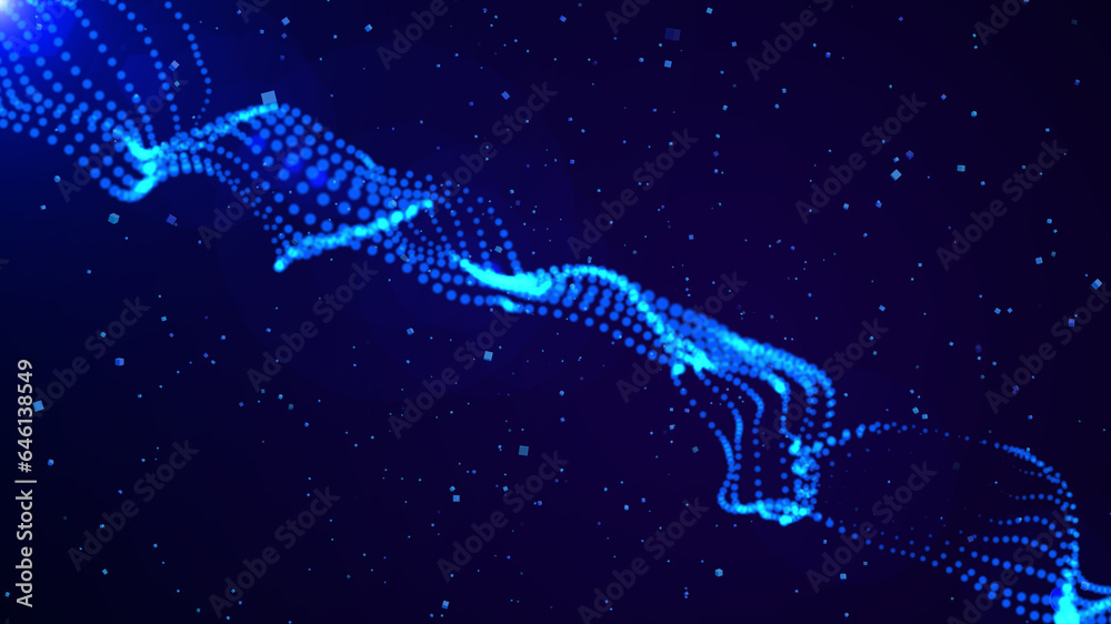 Blue spinning spiral particle Glittering space particle form, futuristic neon graphic Background, energy 3d abstract art element illustration, technology artificial intelligence, shape theme wallpaper