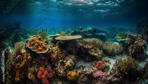 Multi colored sea life in natural beauty of tropical underwater reef generated by AI © Stockgiu