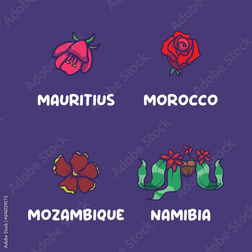 African national flowers for Mauritius, Morocco, Mozambique, Namibia