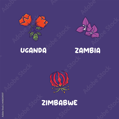 Stampa su tela African national flowers for Uganda, Zambia, Zimbabwe