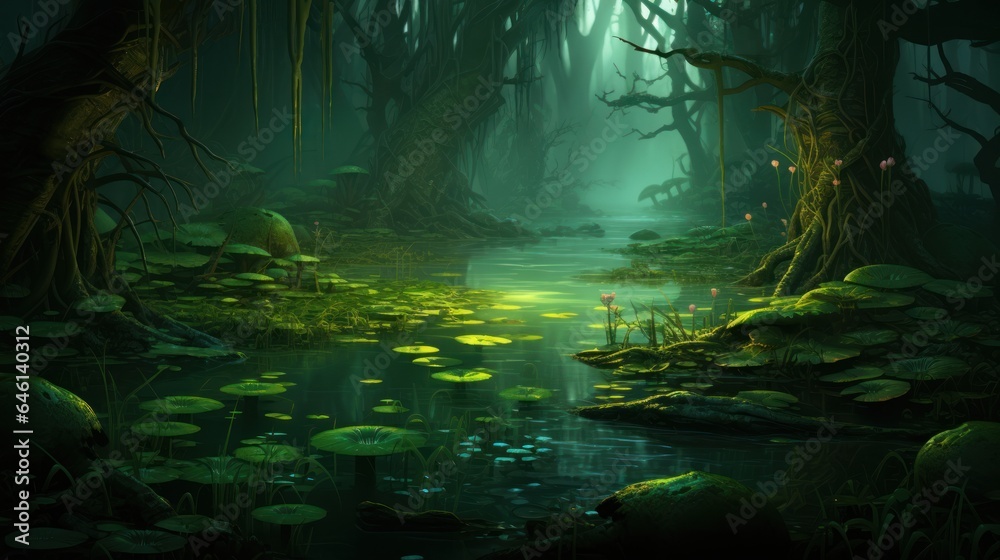 Fantasy Swamps and Wetlands Game Art - obrazy, fototapety, plakaty 
