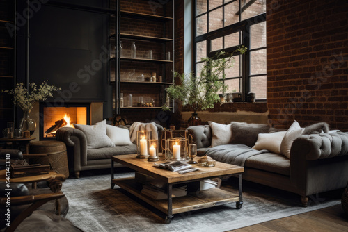 A Cozy Haven of Rustic Elegance: A Living Room Interior in Industrial Chic Style