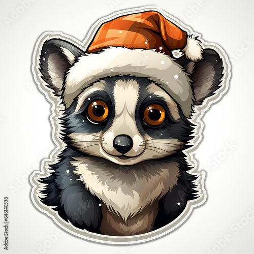 Raccoon with christmas hat