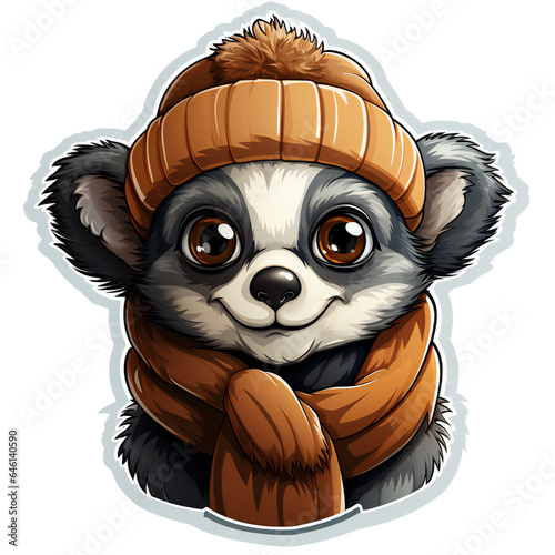 Raccoon wearing a christmas hat in a happy face