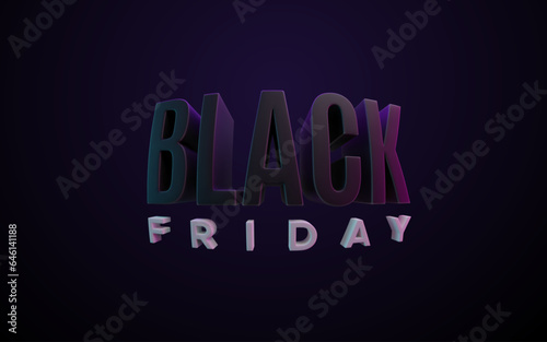 Black Friday Sale label. Vector ad illustration. Promotional marketing discount banner event. Realistic 3d typography sign with neon lighting. Design element for sale banners, ad posters, promo cards