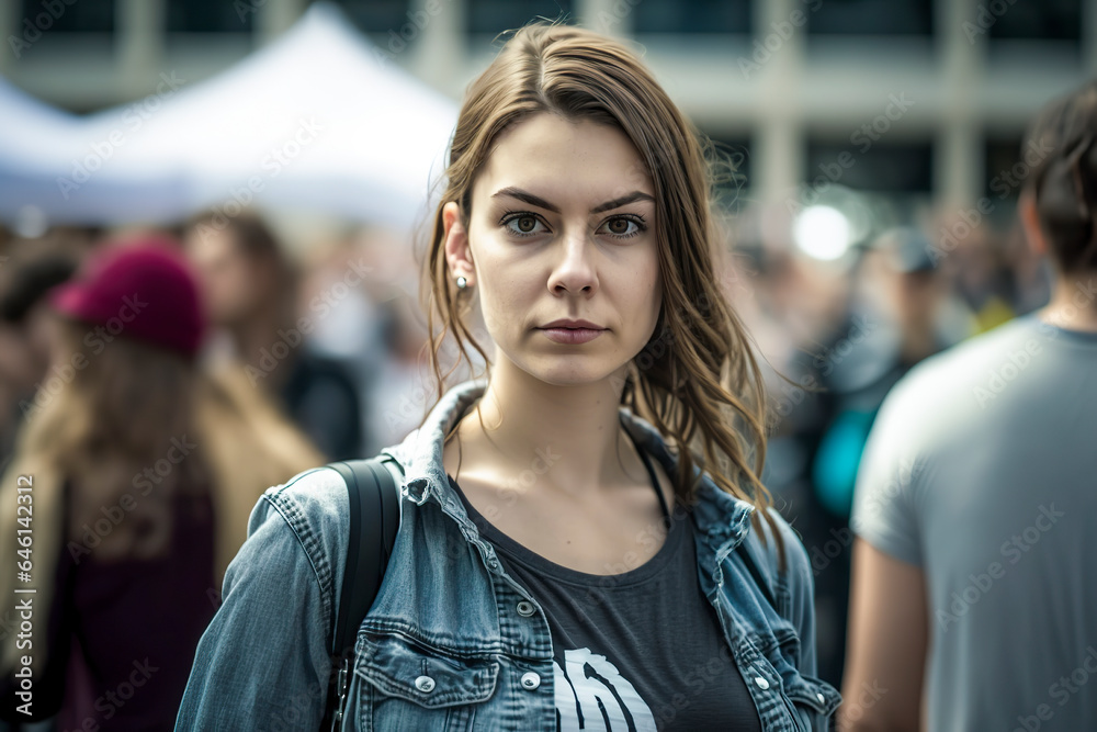 woman in a demonstration on may day, ai generative