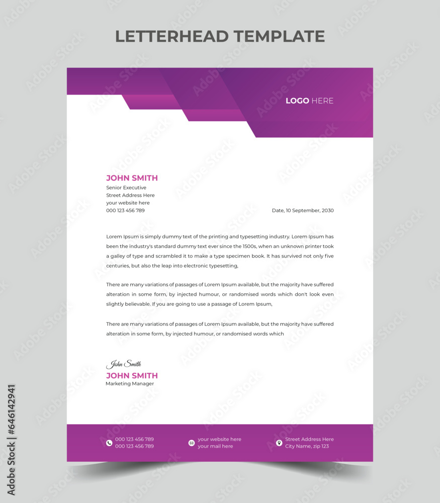 Abstract Letterhead Design. Clean and professional corporate company business letterhead template design. Business letterhead design.