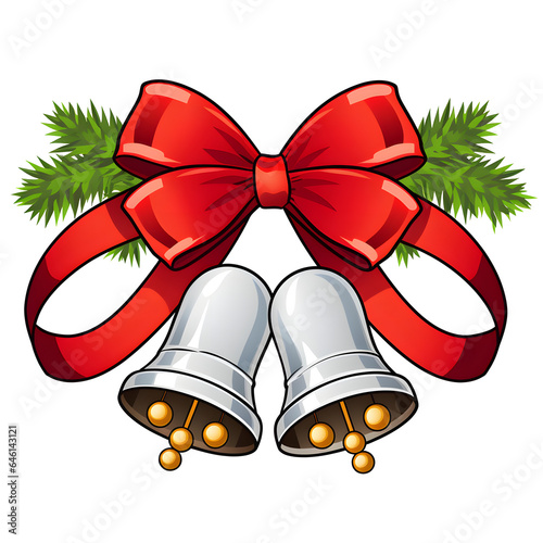 Cartoon cliparts of sleigh bells on a ribbon, transparent background photo