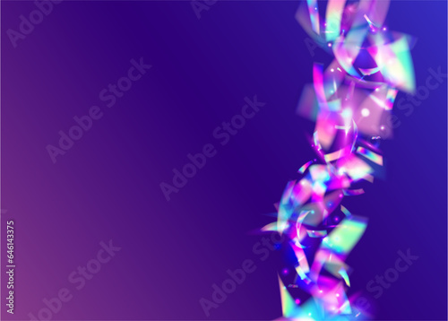 Kaleidoscope Sparkles. Glitter Foil. Disco Banner. Hologram Effect. Fantasy Art. Iridescent Glare. Violet Metal Tinsel. Party Prismatic Serpentine. Blue Kaleidoscope Sparkles
