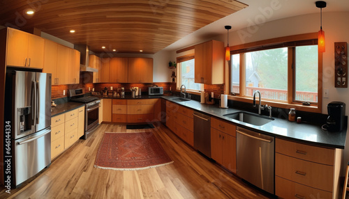 Modern kitchen design with luxury appliances  wood cabinets  and marble countertops generated by AI