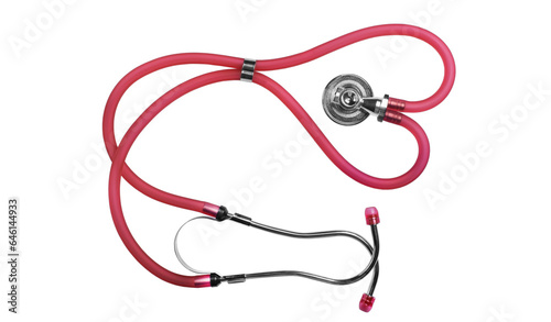 red medical stethoscope isolated on white background