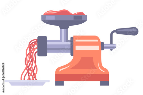 meat grinder. prepare homemade minced meat. flat vector illustration