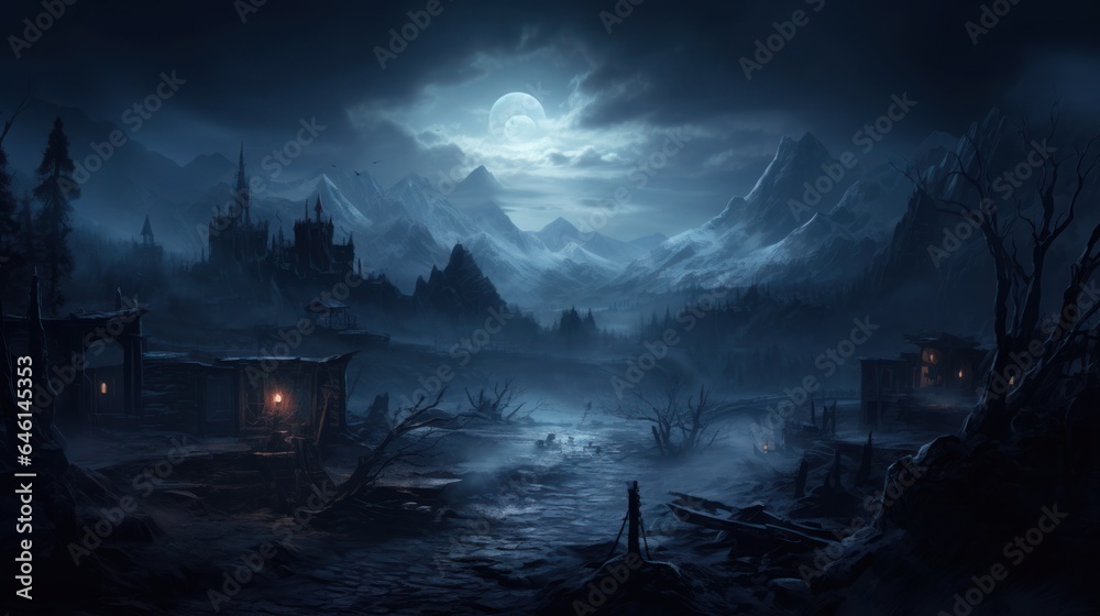 Fototapeta premium Open World Dark Fantasy Landscape Game Art