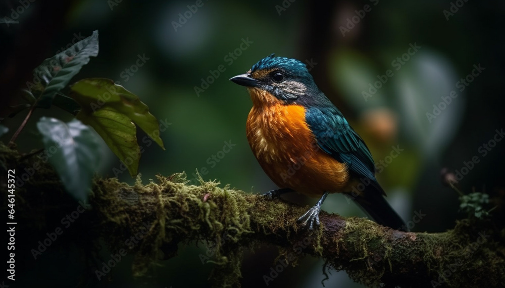 Vibrant bee eater perching on branch in tranquil African forest generated by AI Vibrant bee eater perching on branch in tranquil African forest generated by AI
