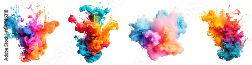 Collection of colorful Acrylic colors and ink in water. Abstract background. Isolated on transparent background