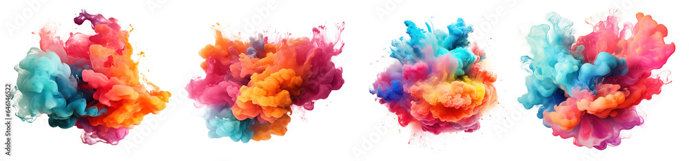 Obraz premium Collection of colorful Acrylic colors and ink in water. Abstract background. Isolated on transparent background