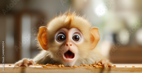 Obraz na płótnie small surprised monkey, close-up