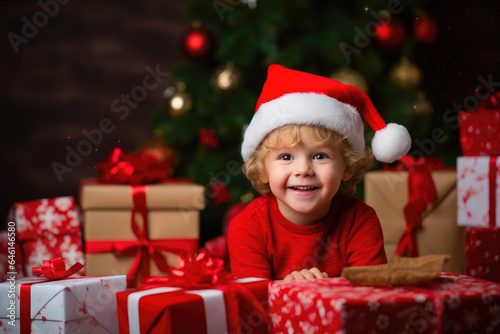 Christmas Morning Delight: Child and Gift Boxes