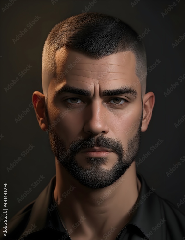 Obraz premium Portrait of a handsome man with a crew cut hairstyle