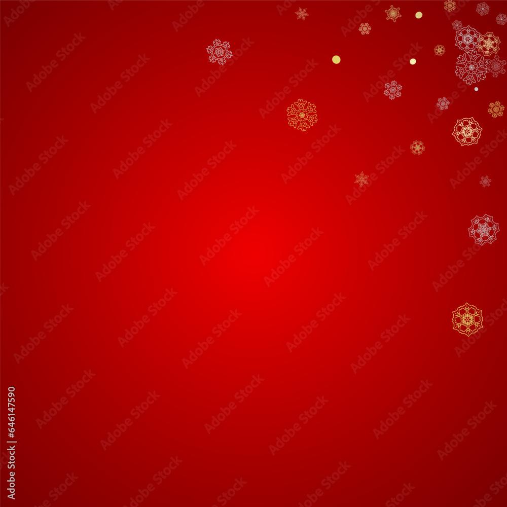 Christmas snow on red background. Glitter frame for seasonal winter banners, gift coupon, voucher, ads, party event. Santa Claus colors with golden Christmas snow. Falling snowflakes for holiday Christmas snow on red background. Glitter frame for seasonal winter banners, gift coupon, voucher, ads, party event. Santa Claus colors with golden Christmas snow. Falling snowflakes for holiday