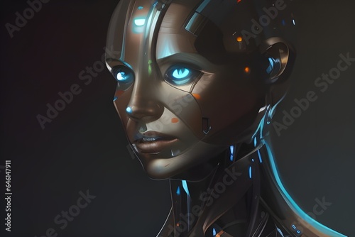 had of female cyborg with blue eyes  ai generated