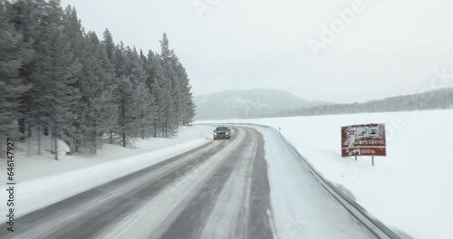 Snowy road winter driving photo