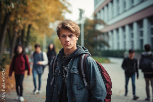 Male College Student Walking on Campus Generative AI, © illuminating images