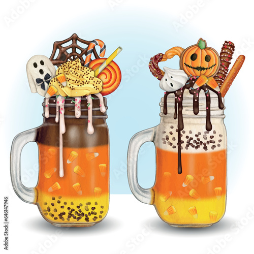 Watercolor hand drawn halloween milkshake