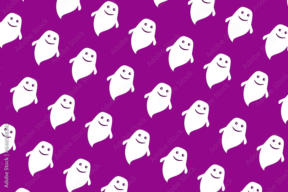 Cute little long ghost print for halloween on purple background
