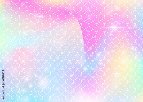 Princess mermaid background with kawaii rainbow scales pattern.