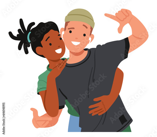 Innocent Embrace, Boy And Girl Share Warm Hug, Smiles Exchanged, Friendship Blossoms In Tender Moment Of Connection