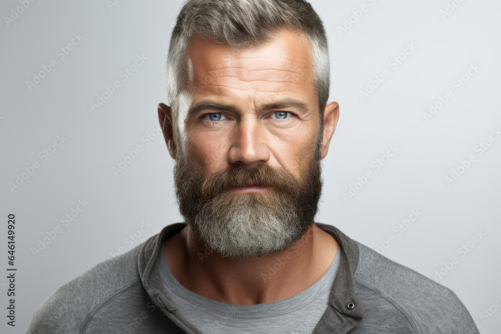Close-up view of man with beard. This image can be used to depict masculinity, facial hair, grooming, or fashion trends. Close-up view of man with beard. This image can be used to depict masculinity, facial hair, grooming, or fashion trends.