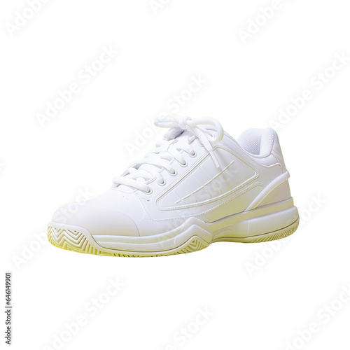 Image of stylish white sneakers with tennis ball on a transparent background