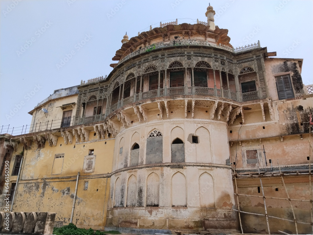 architecture of Ramnagar Fort on the banks of the ganges in Varanasi, India.