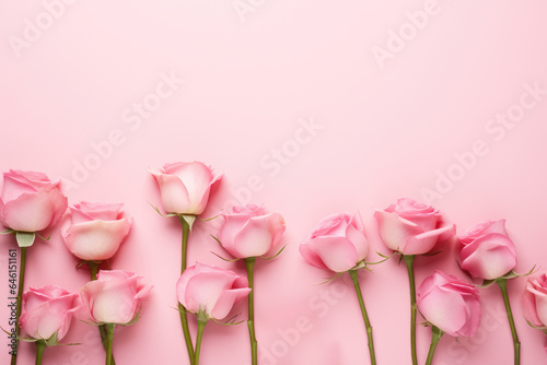 Wallpaper Mural Row of pink roses on pink background. Can be used for various floral-themed designs or as background for romantic occasions. Torontodigital.ca