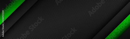 Abstact green line vector banner. Overlap layers on black background with free space for your design. Modern header