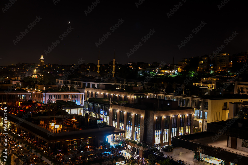 Istanbul, Turkey - July 22,2023: The Istanbul skyline at sunset as seen overlooking the cruise ship terminal
