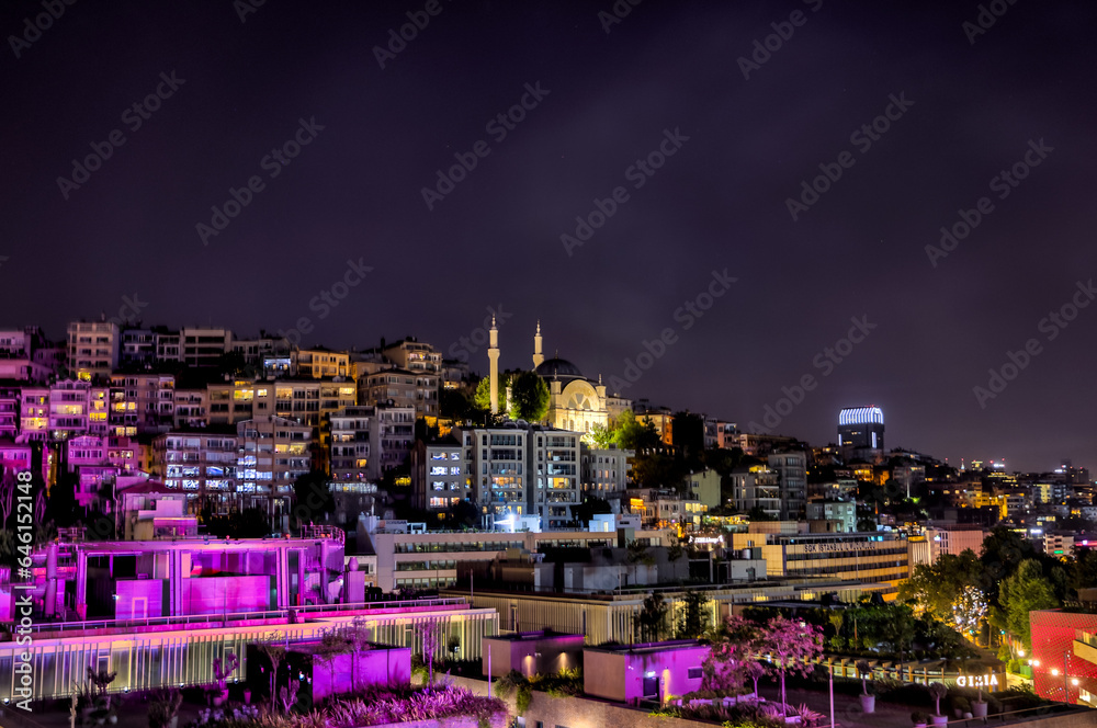 Istanbul, Turkey - July 22,2023: The Istanbul skyline at sunset as seen overlooking the cruise ship terminal

