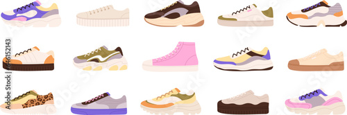 Sneakers design, shoes sports teenager. Footwear fashionable for recreation and sport. Comfort male sneaker, comfortable pairs racy vector sportswear