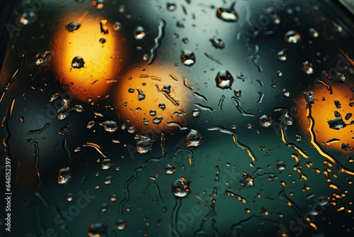 water droplets on a car window at night in an autumn thunderstorm