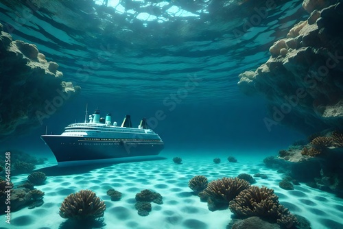 Sunken large ocean liner on ocean floor © Haseeb