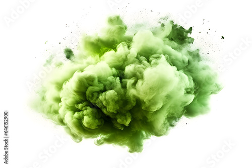 Green Smoke Dust Explosion: A Fiery Burst of Vibrant Colors and Dynamic Energy separated on white background, brilliant smoke clouds on white background, generative ai