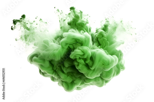 Green Smoke Dust Explosion: A Fiery Burst of Vibrant Colors and Dynamic Energy separated on white background, brilliant smoke clouds on white background, generative ai