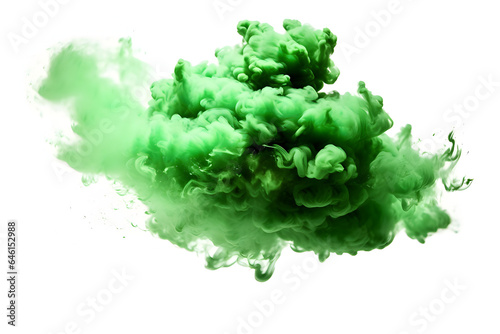 Green Smoke Dust Explosion: A Fiery Burst of Vibrant Colors and Dynamic Energy separated on white background, brilliant smoke clouds on white background, generative ai